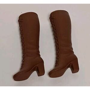 Vintage Barbie Lace Up Boots Medium Brown Mod Squishy Shoes Mattel 1970 Taiwan